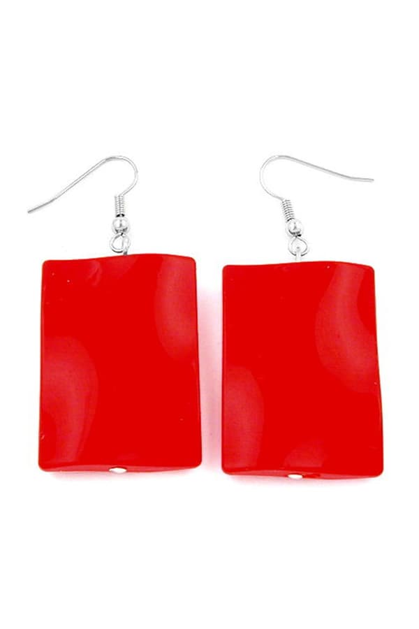 Hook Earrings Pillow Bead Red - GL01035