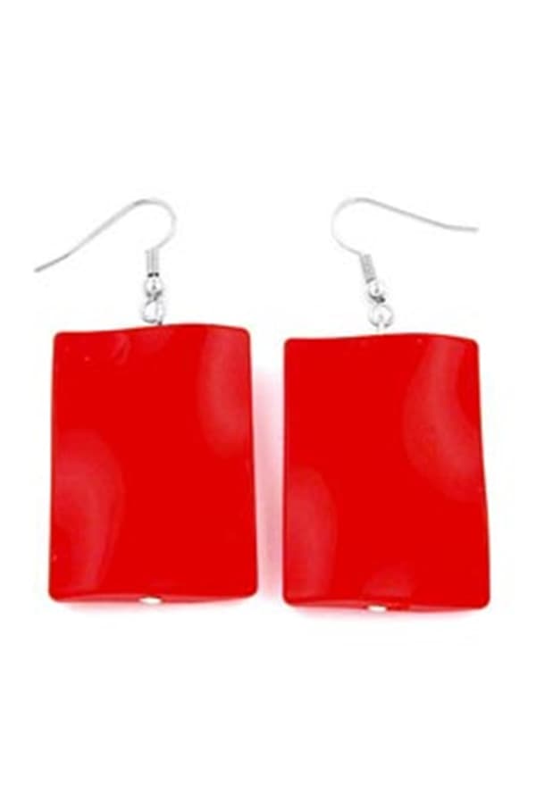 Hook Earrings Pillow Bead Red - GL01035