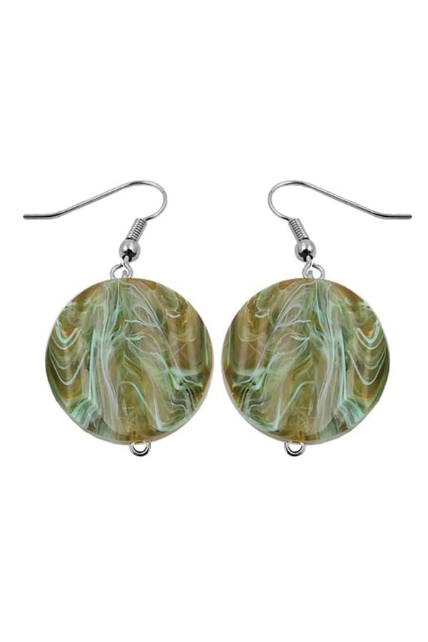 Hook Earrings Marbled Beads Olive Green - GL01032