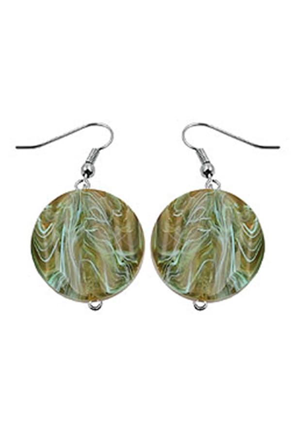 Hook Earrings Marbled Beads Olive Green - GL01032