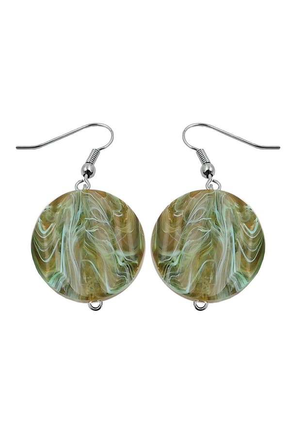 Hook Earrings Marbled Beads Olive Green - GL01032