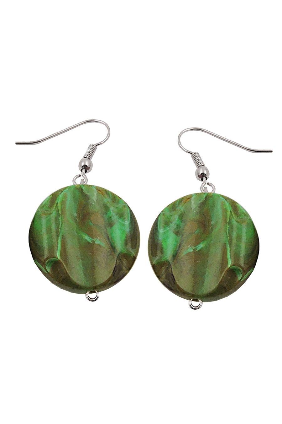 HOOK EARRINGS MARBLED BEADS OLIVE GREEN