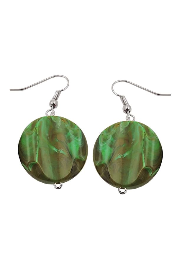 Hook Earrings Marbled Beads Olive Green - GL01030