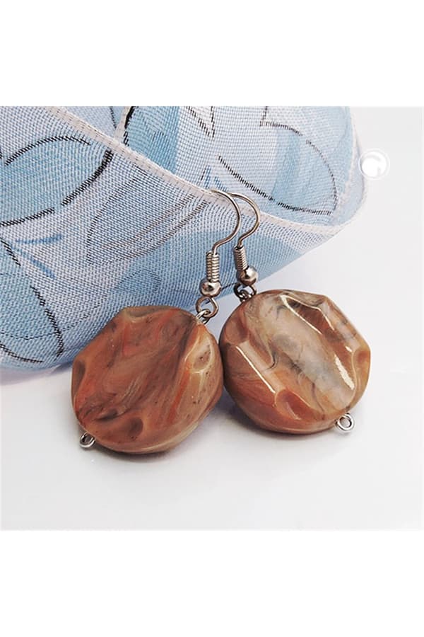 Hook Earrings Marbled Beads Brown - GL01017