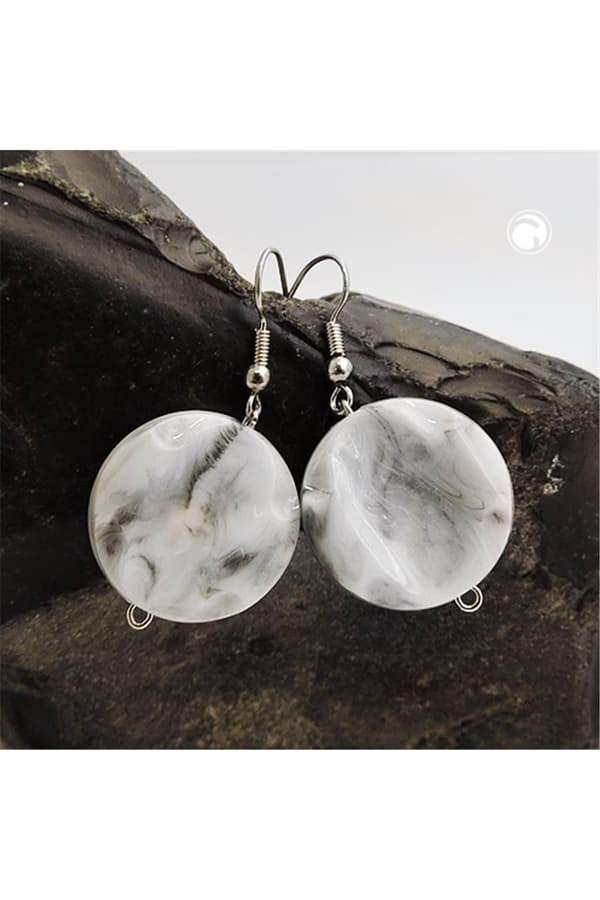 Hook Earrings Marbled Beads Grey - GL01014
