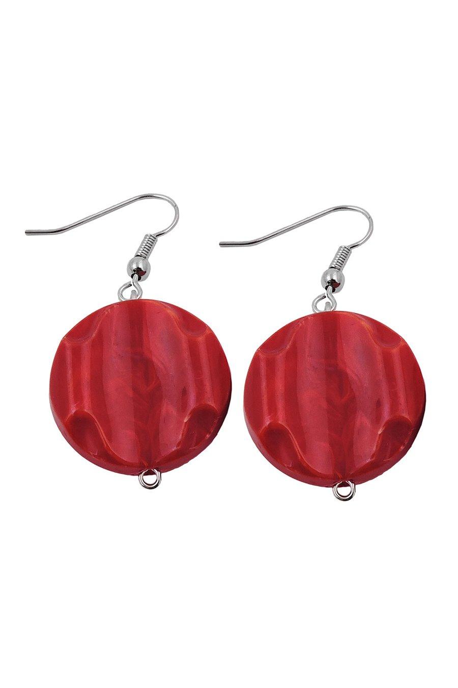 HOOK EARRINGS MARBLED BEADS RED