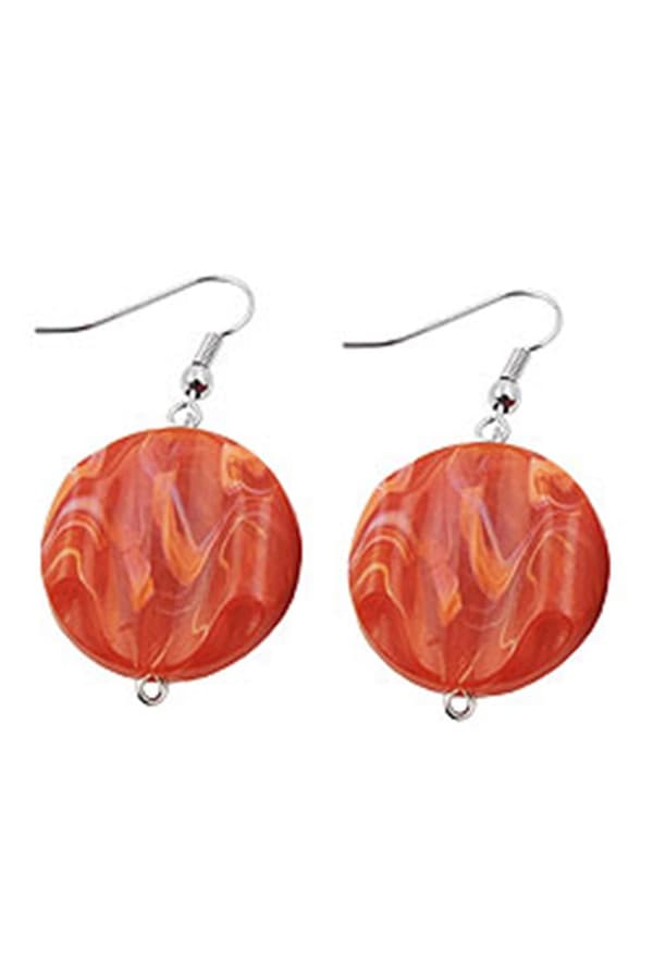 Hook Earrings Marbled Beads Orange Red - GL01013