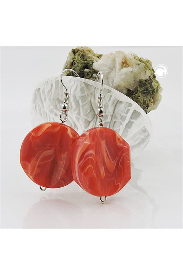 Hook Earrings Marbled Beads Orange Red - GL01013