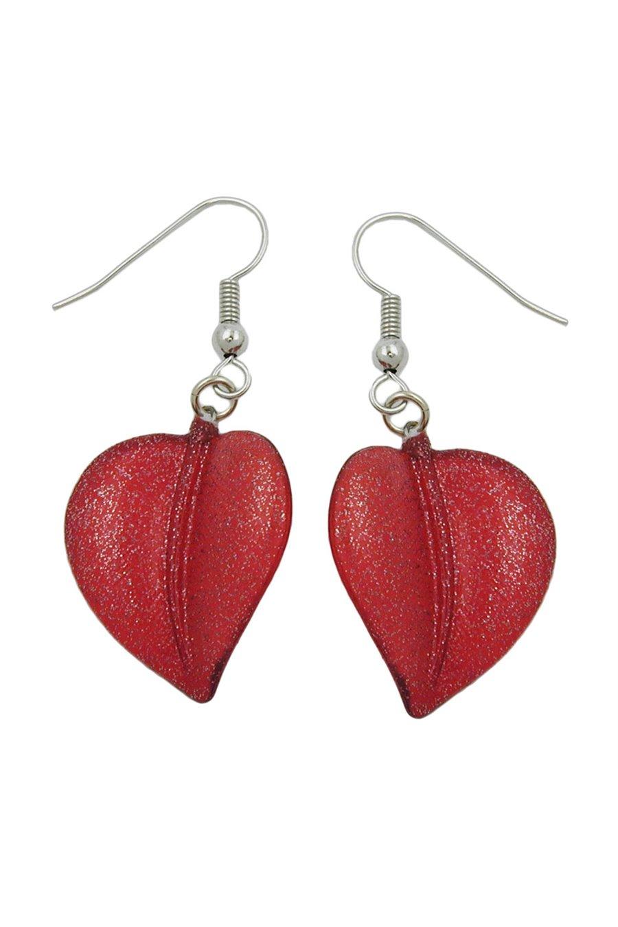 HOOK EARRINGS LEAF BEAD RED