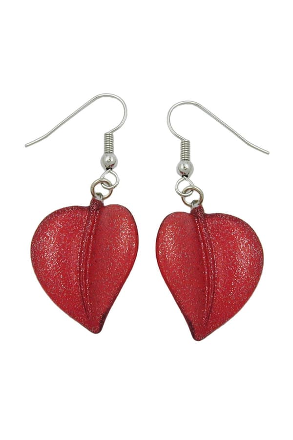 Hook Earrings Leaf Bead Red - GL00826