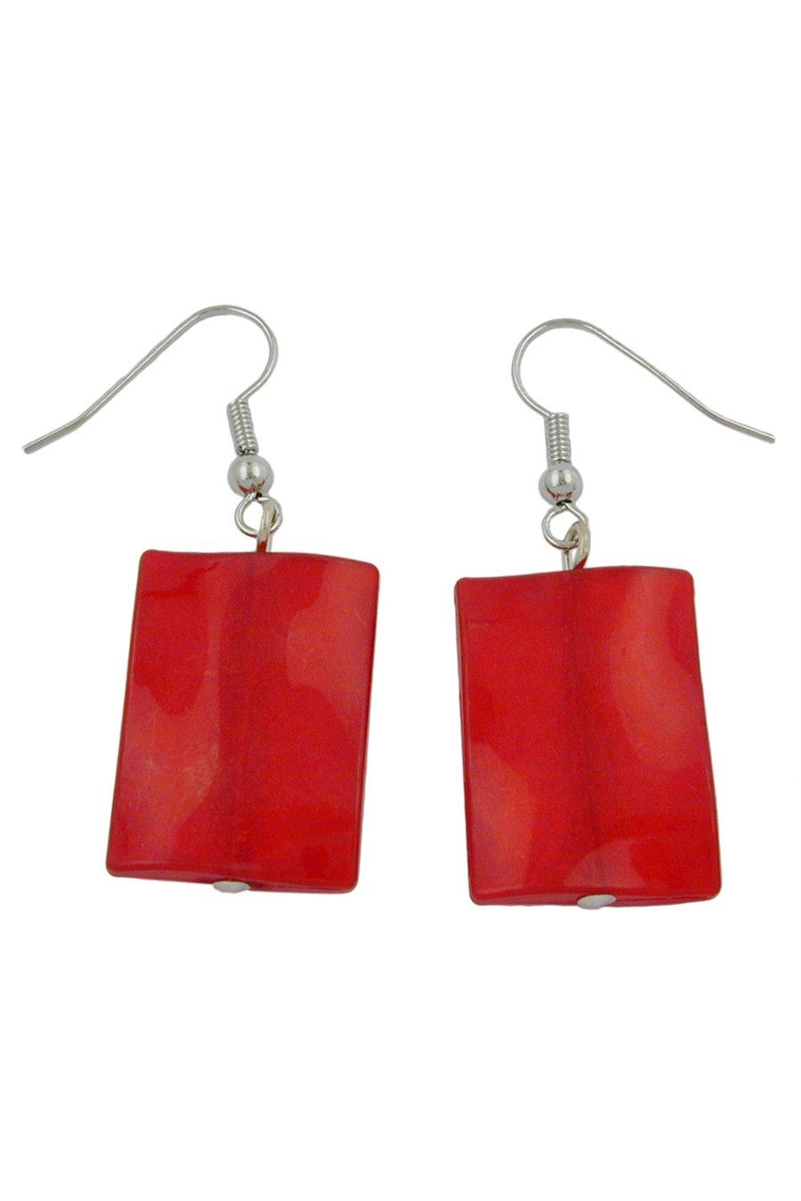 HOOK EARRINGS PILLOW BEAD SILKY RED