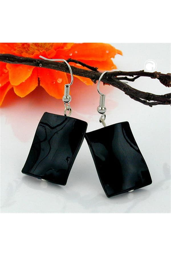 Hook Earrings Pillow Bead Shiny Black - GL00672