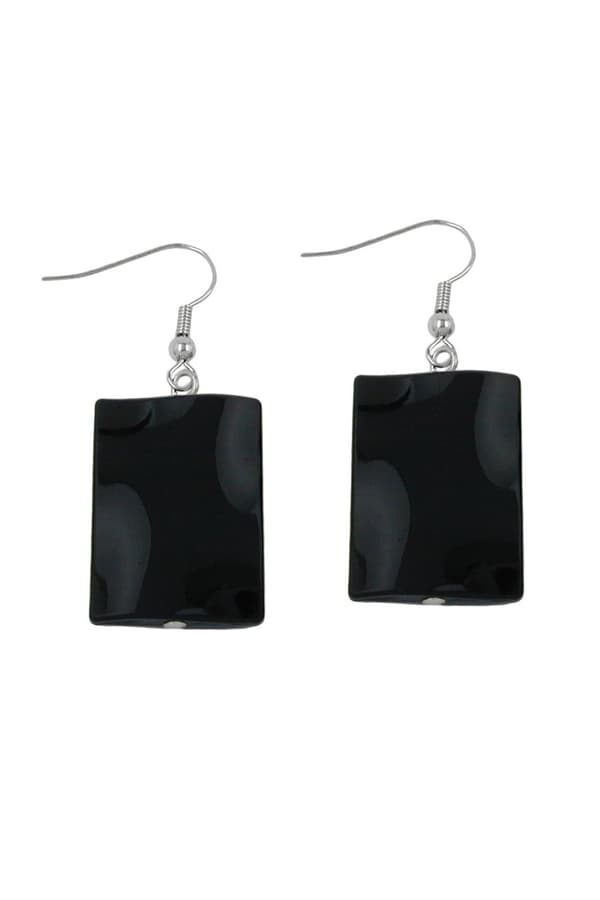 Hook Earrings Pillow Bead Shiny Black - GL00672