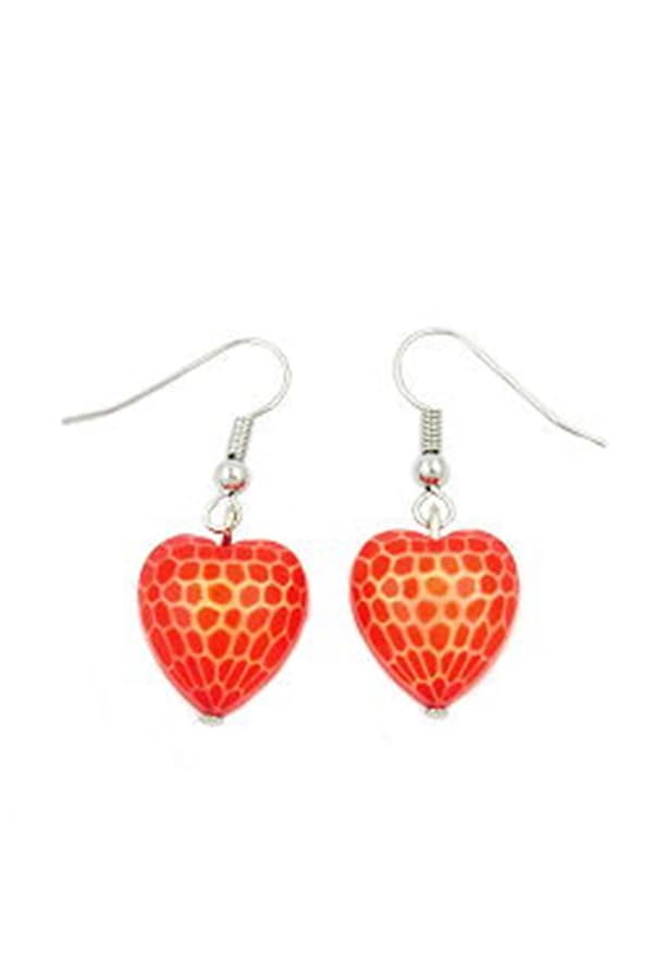 Hook Earrings Heart Orange Red - GL00565