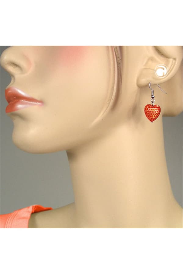 Hook Earrings Heart Orange Red - GL00565