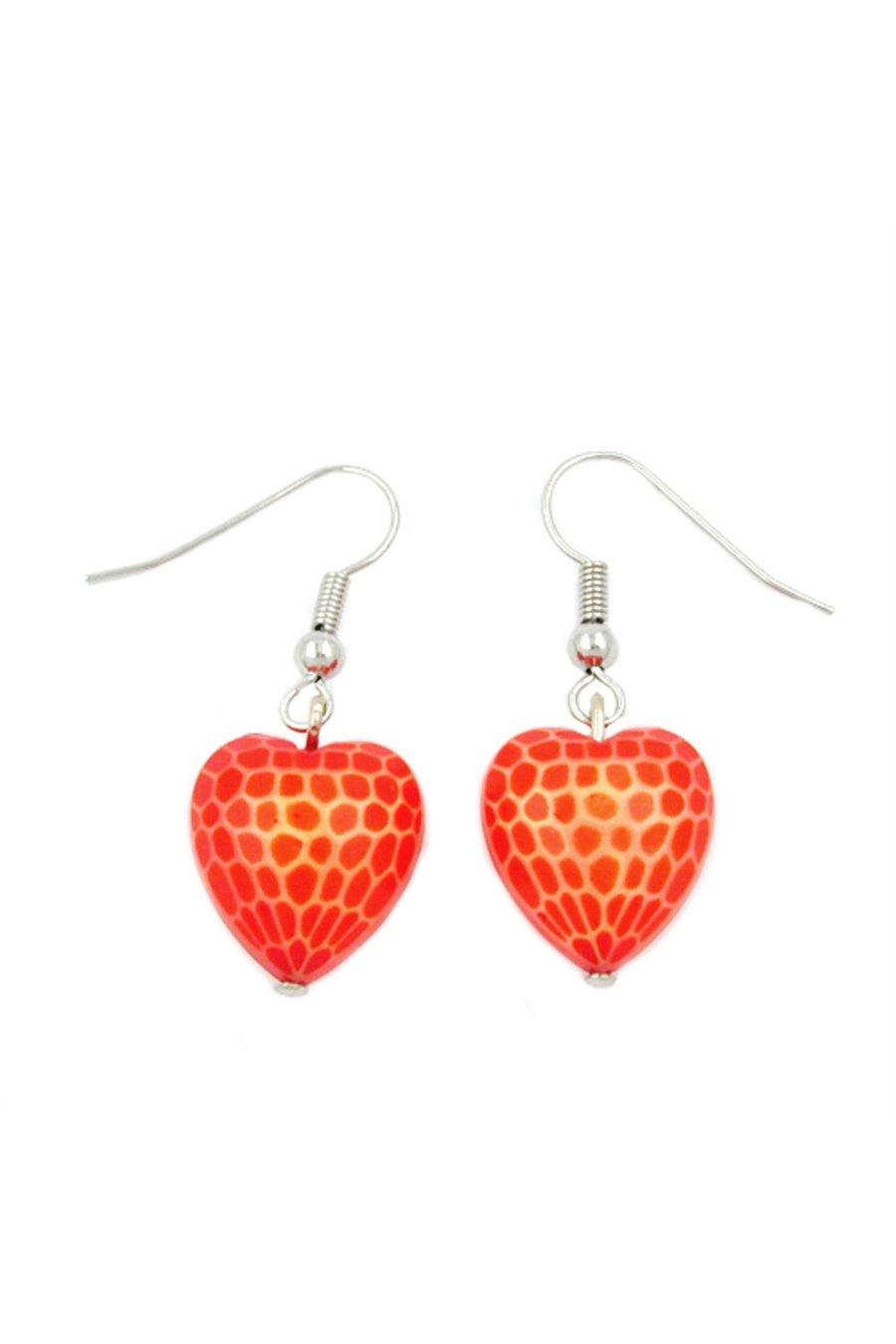 HOOK EARRINGS HEART ORANGE RED