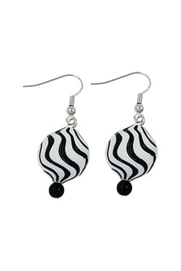 Hook Earrings Beads White Black - GL00063