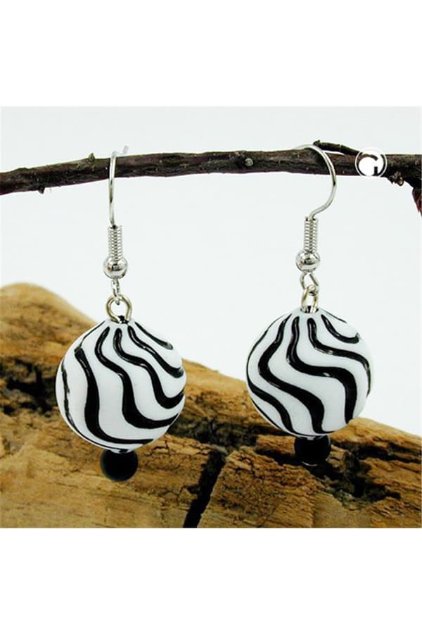 Hook Earrings Beads White Black - GL00063