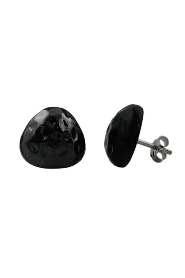 Stud Earrings Triangle Hammered Black - GL03186