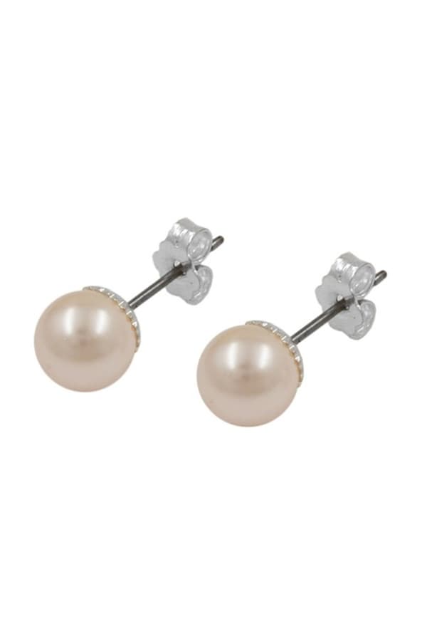 Stud Earrings Light Pink Bead - GL00873