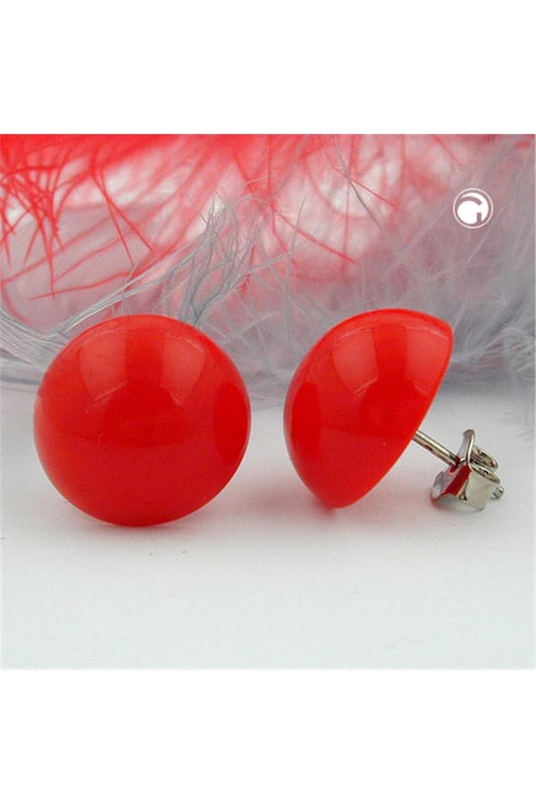 Stud Earrings Red Glossy 13mm - GL00604