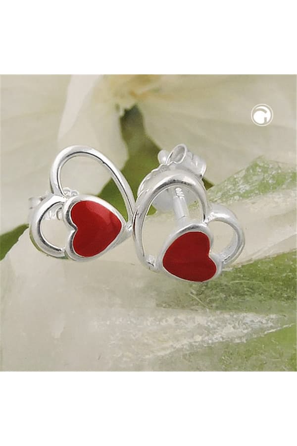 Earrings Studs Red Heart Silver 925 - GL93476