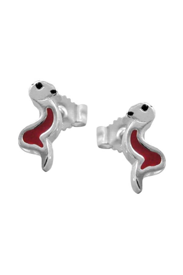 Stud Earrings Snake Red/ Black Silver 925 - GL92792