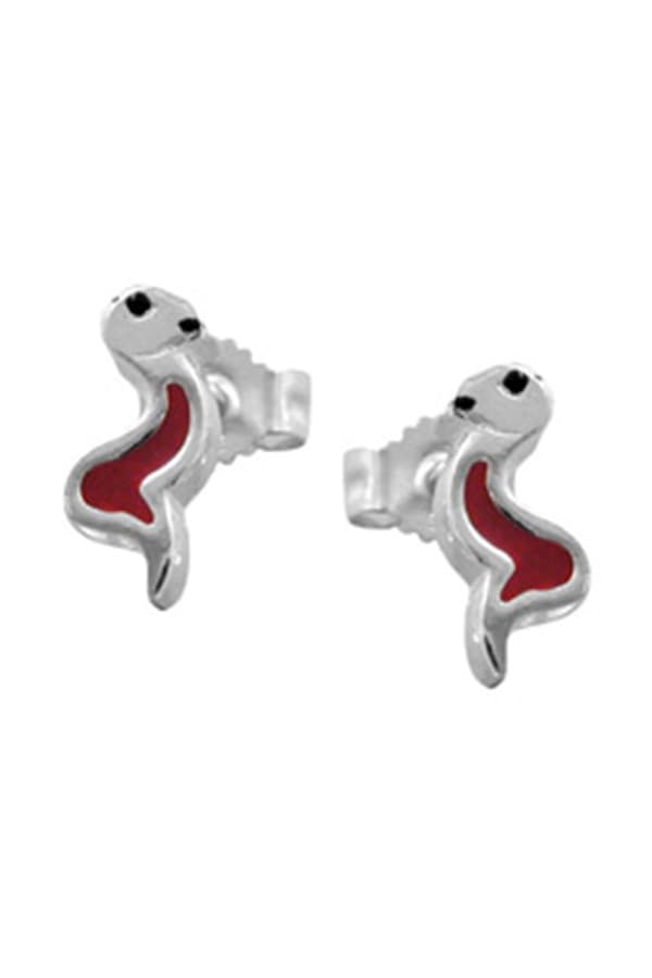 Stud Earrings Snake Red/ Black Silver 925 - GL92792