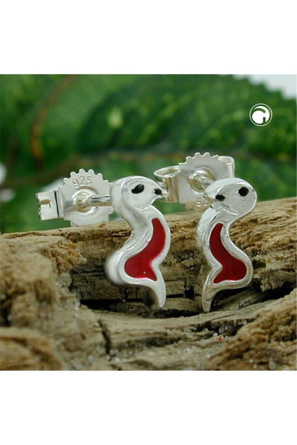 Stud Earrings Snake Red/ Black Silver 925 - GL92792