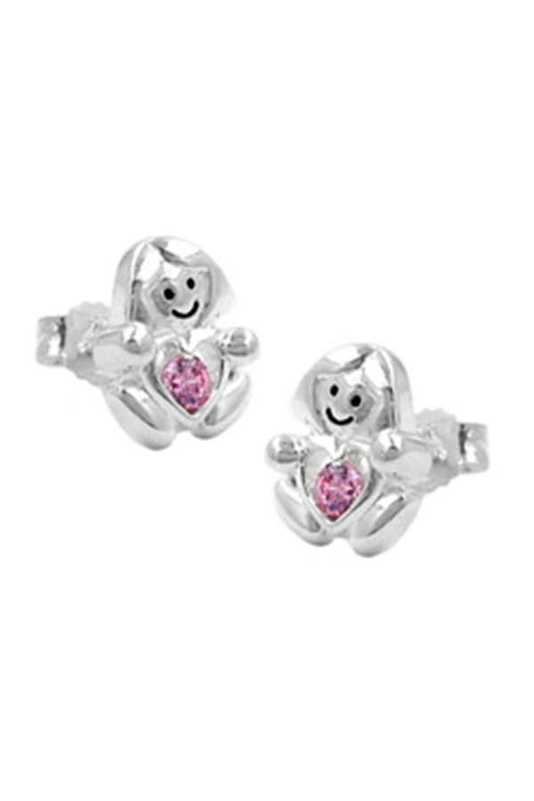 Ear Studs Girl With A Little Pink Heart Silver 925 - GL91665