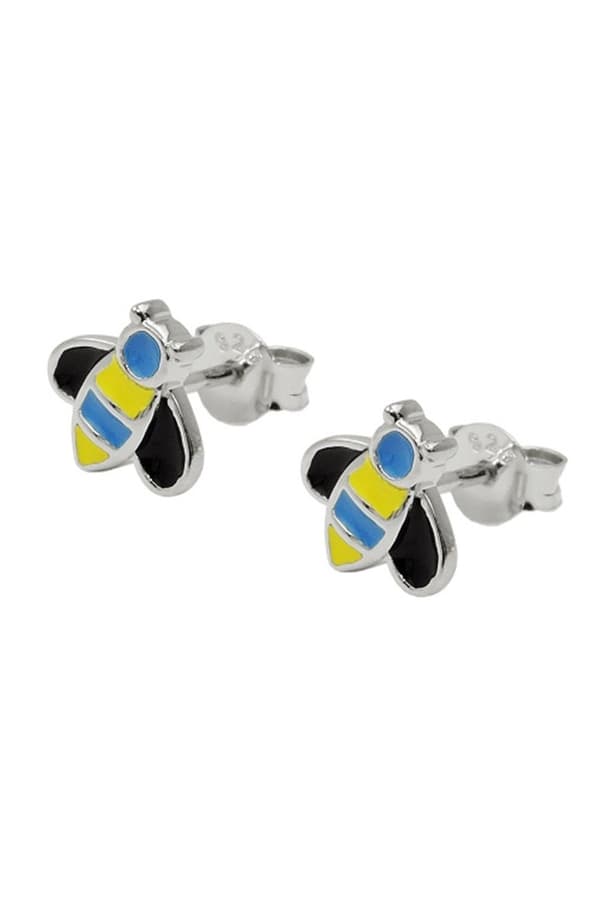 Earrings Stud Bee Blue-Yellow Silver 925 - GL93873