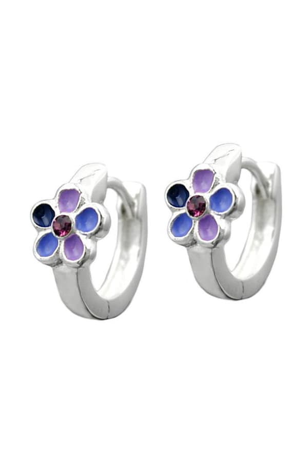 Hoop Earrings Purple Lacquered Flower Silver 925 - GL93330
