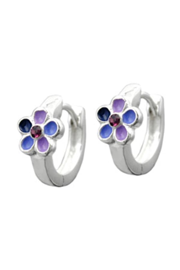 Hoop Earrings Purple Lacquered Flower Silver 925 - GL93330