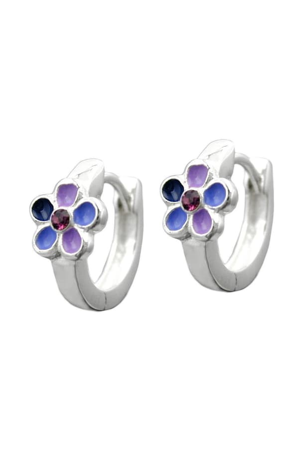 Hoop Earrings Purple Lacquered Flower Silver 925 - GL93330