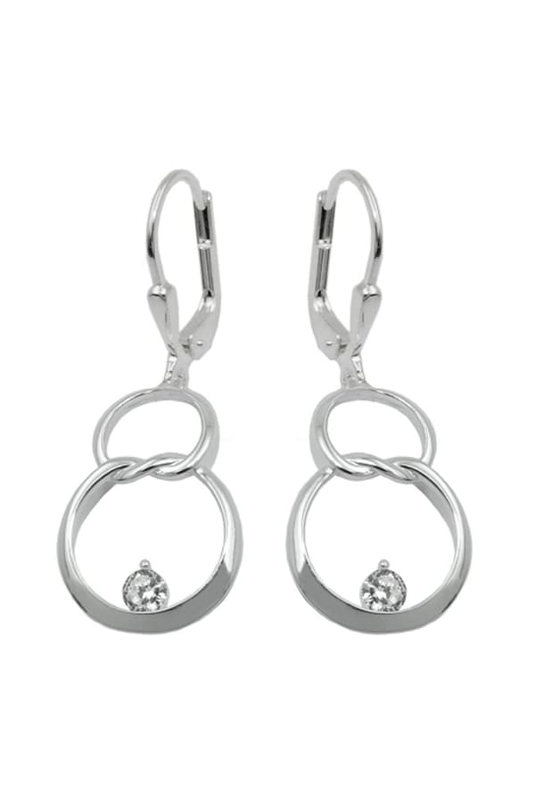 Leverback/Hook Earrings 36x13mm Double Circle Eight With Zirconia Shiny Silver 925 - GL93985