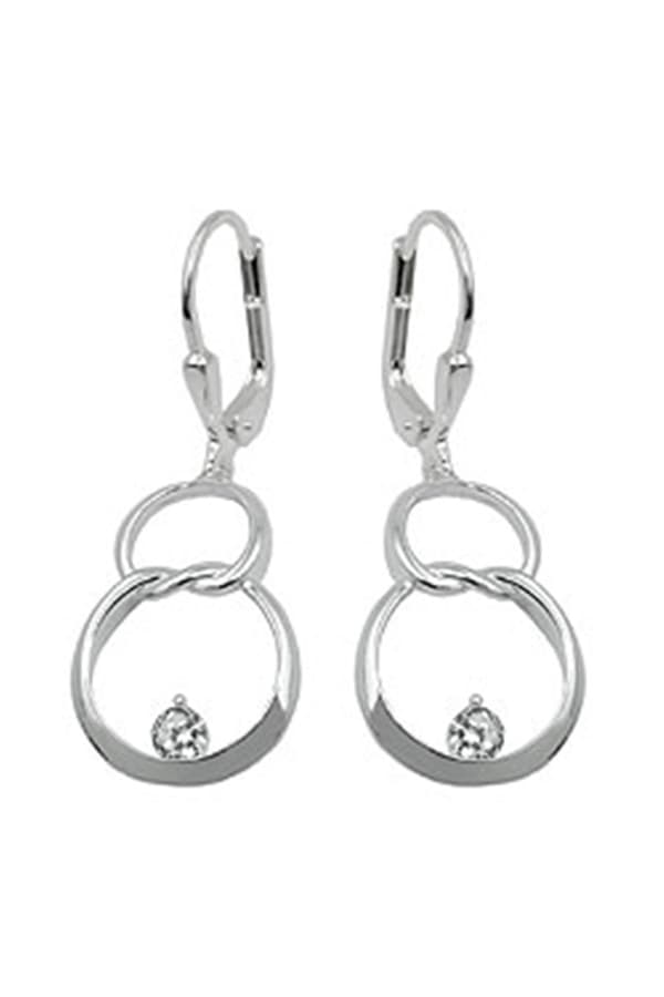 Leverback/Hook Earrings 36x13mm Double Circle Eight With Zirconia Shiny Silver 925 - GL93985