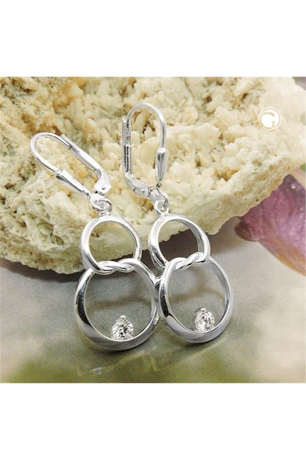 Leverback/Hook Earrings 36x13mm Double Circle Eight With Zirconia Shiny Silver 925 - GL93985