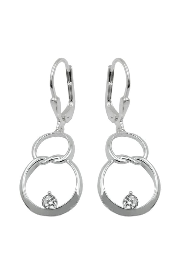 Leverback/Hook Earrings 36x13mm Double Circle Eight With Zirconia Shiny Silver 925 - GL93985