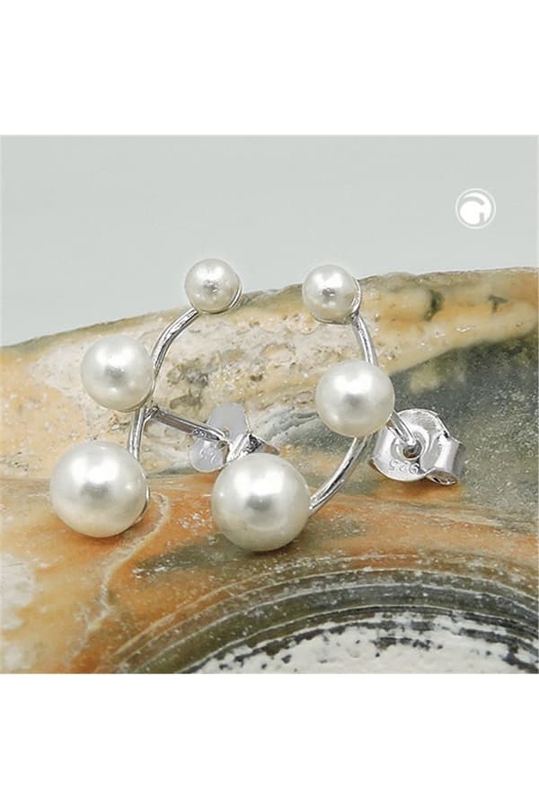 Earrings With 3 White Beads Silver 925 - GL93563
