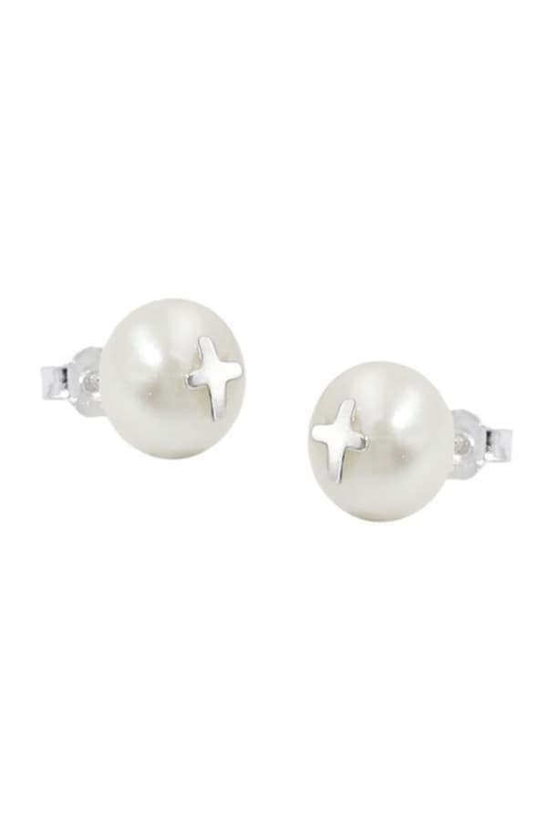 Earrings Studs Cross Pearl Silver 925 - GL93756