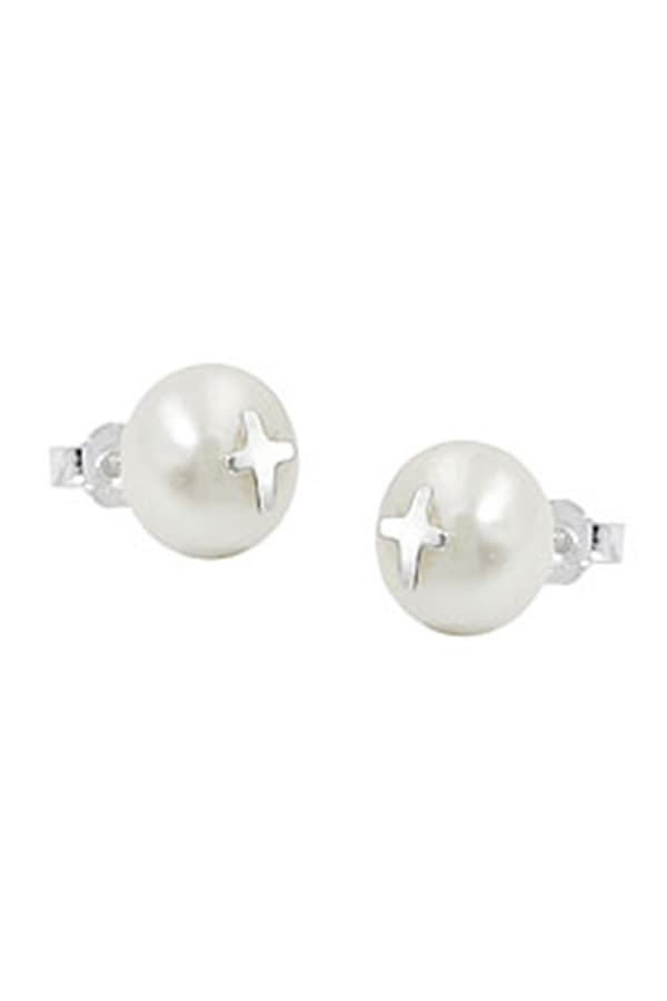 Earrings Studs Cross Pearl Silver 925 - GL93756