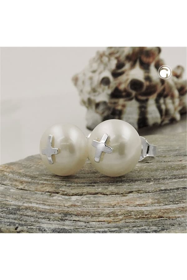 Earrings Studs Cross Pearl Silver 925 - GL93756