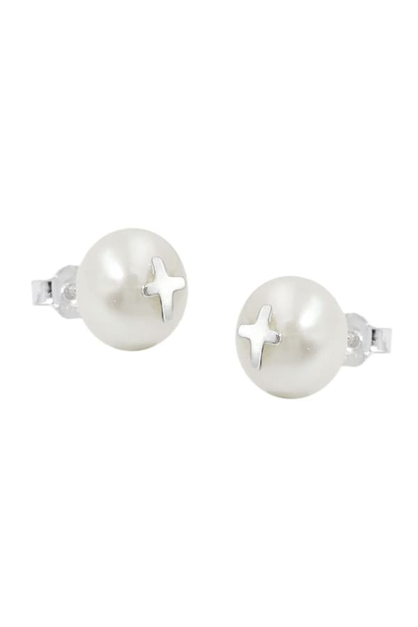 Earrings Studs Cross Pearl Silver 925 - GL93756
