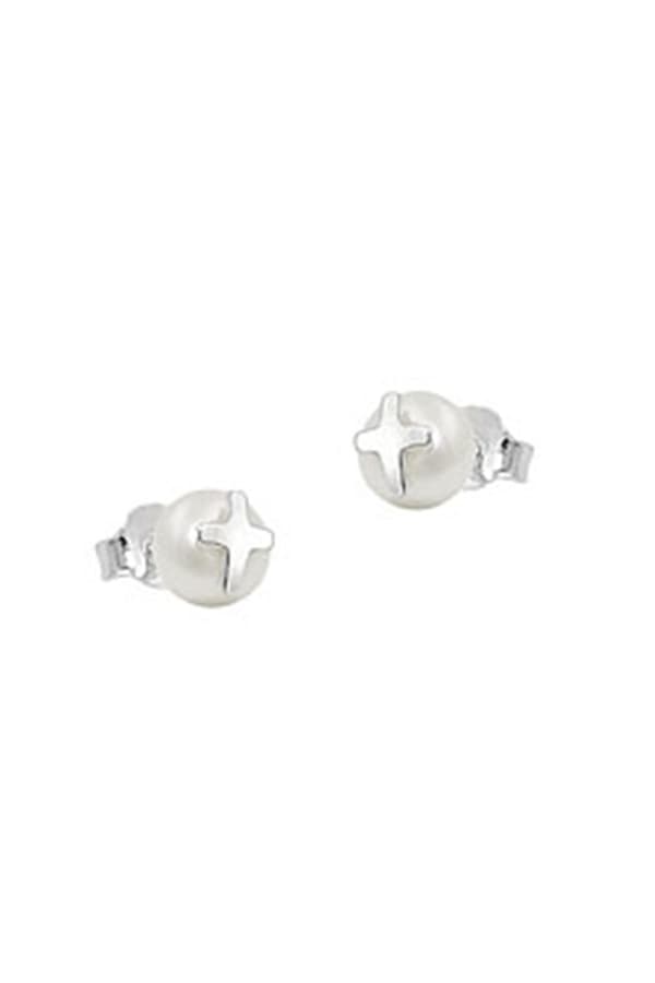 Earrings Studs Cross Pearl Silver 925 - GL93757