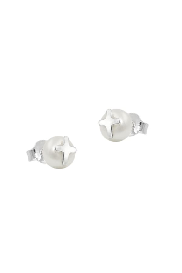 Earrings Studs Cross Pearl Silver 925 - GL93757