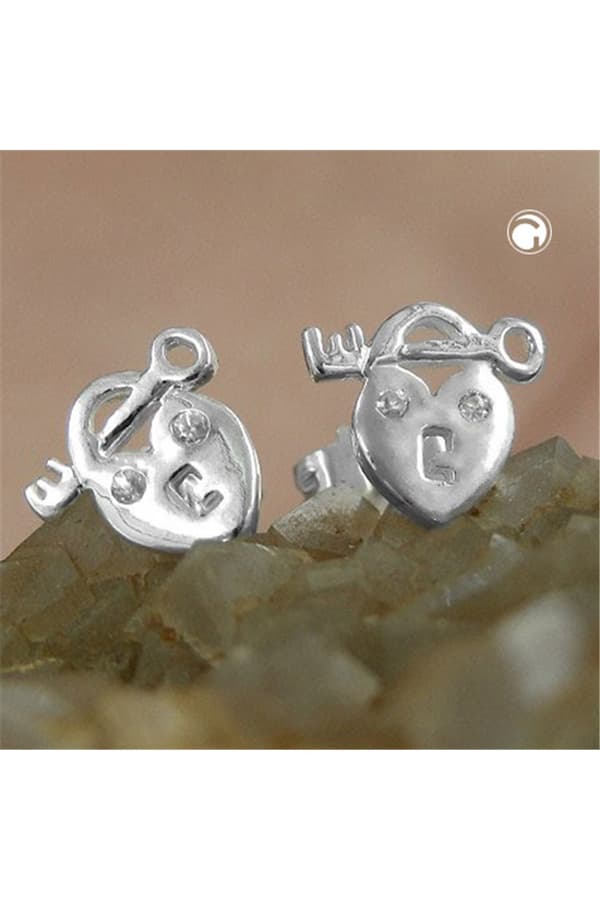 Stud Earrings Heart With Key Silver 925 - GL92631