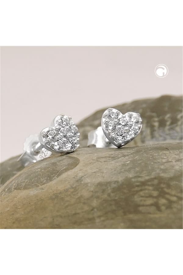Stud Earring Heart Zirconia Silver 925 - GL93736