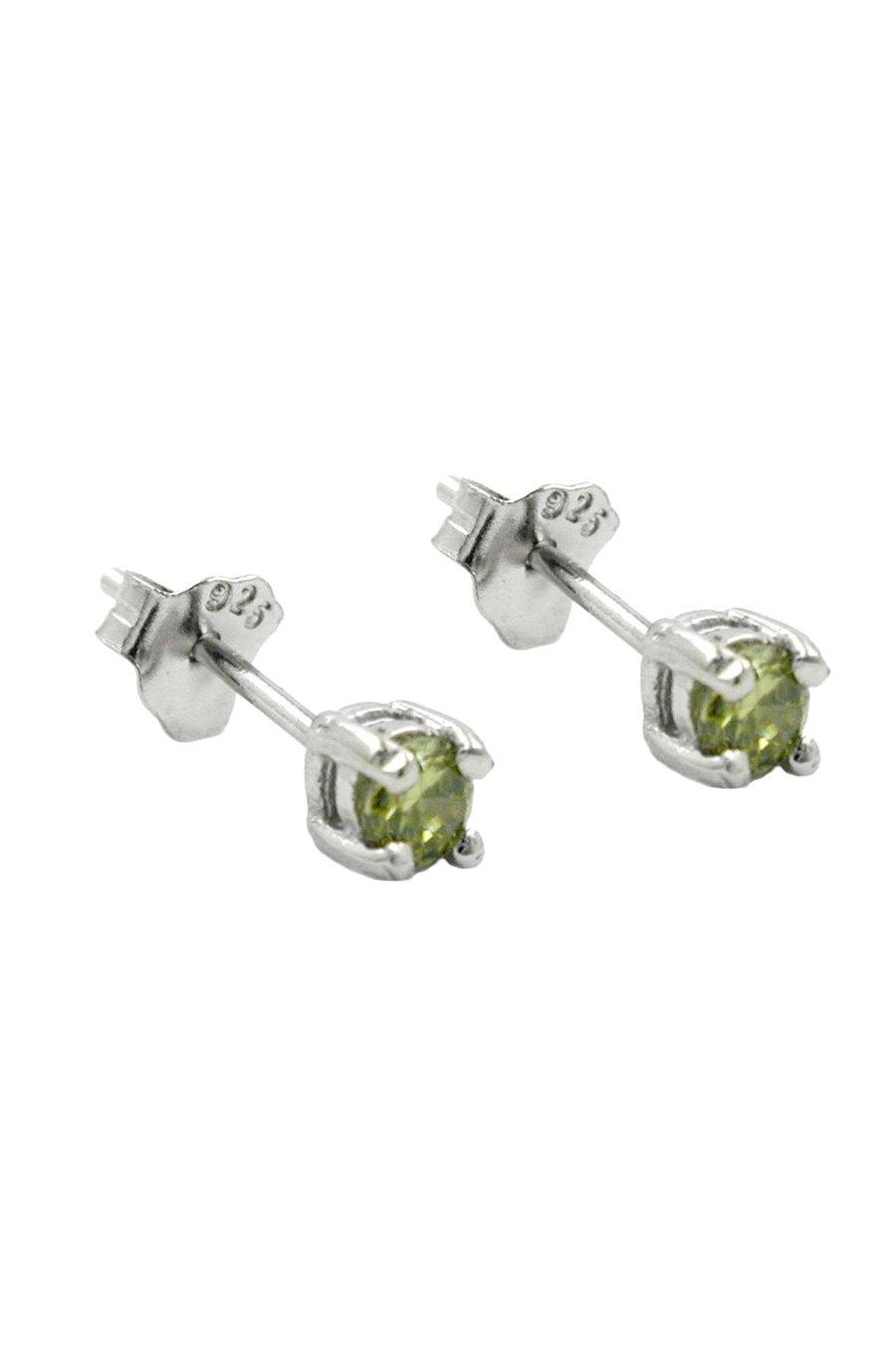 STUD EARRINGS CRYSTALS 3MM OLIVE GREEN SILVER 925