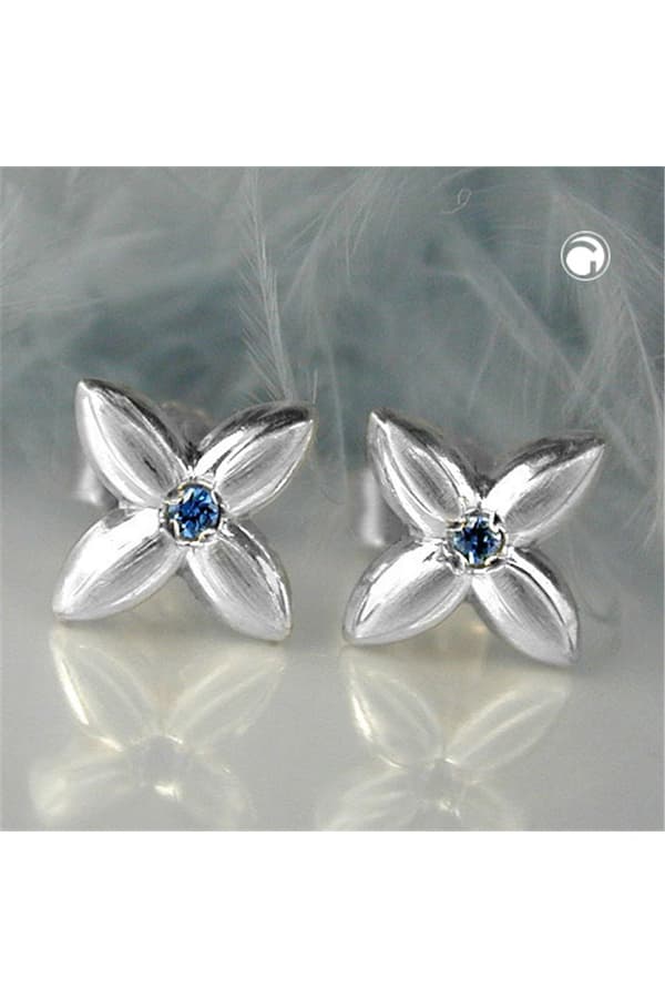 Stud Earrings Flower Light Blue Zirconia Silver 925 - GL92045
