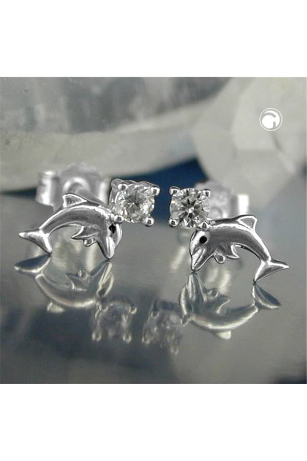 Ear Studs Dolphins With Zirconia Silver 925 - GL91647